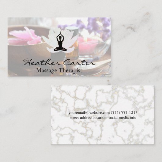 Lotus Pose-pictogram | goudmarmer | spa-oliën-zout Visitekaartje (Voorkant / Achterkant)