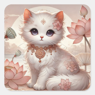 Lotus Princess Cat Vierkante Sticker