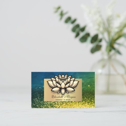 Lotus Professional, Goud Lijst Groene Bokeh Visitekaartje (Staand voorkant)