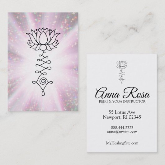 *~* Lotus Reiki Energy Healing Sparkle Rays Visitekaartje (Voorkant / Achterkant)