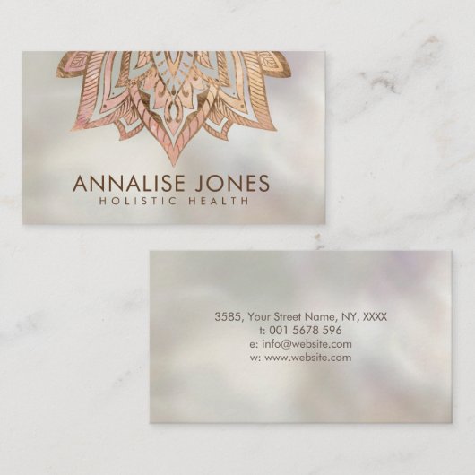 Lotus - Roos kwarts en goud op parels Visitekaartje (Voorkant / Achterkant)