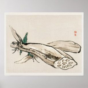 Lotus Root van Kono Bairei (1844-1895) Poster