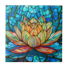 Lotus roze glas in lood tegeltje