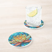 Lotus roze glas in lood zandsteen onderzetter (Zijkant)