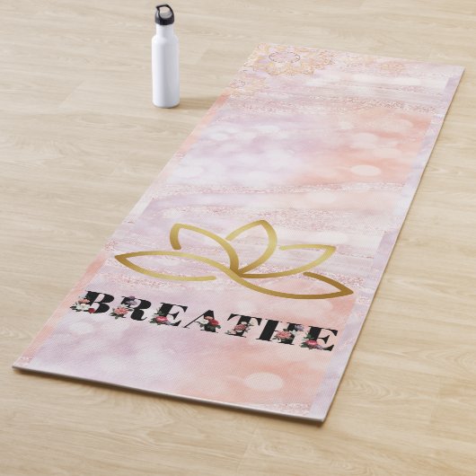 Lotus Roze Marmer Typografie Glitter Elegant Yogamat (In situ)