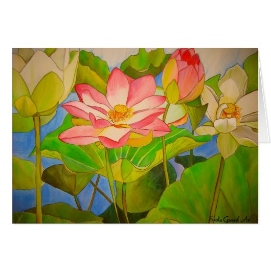 Lotus roze, waterlly waterverf kunst schilderij (Voorkant Horizontaal)