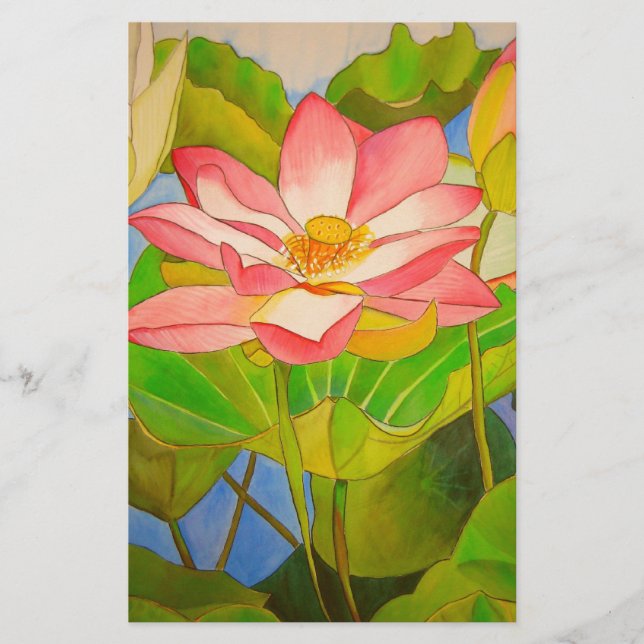 Lotus roze, waterlly waterverf kunst schilderij (Voorkant)