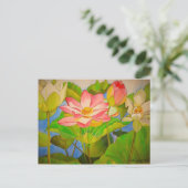 Lotus roze, waterlly waterverf kunst schilderij briefkaart (Staand voorkant)