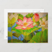 Lotus roze, waterlly waterverf kunst schilderij briefkaart (Voorkant / Achterkant)