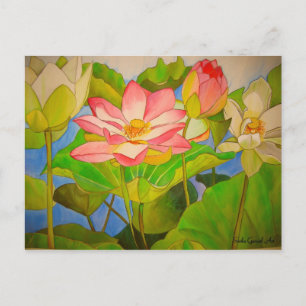 Lotus roze, waterlly waterverf kunst schilderij briefkaart