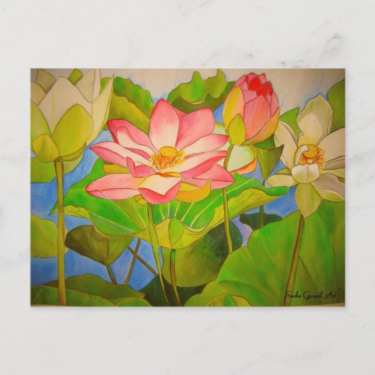 Lotus roze, waterlly waterverf kunst schilderij briefkaart (Voorkant)