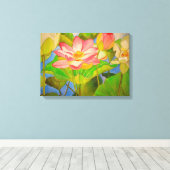 Lotus roze, waterlly waterverf kunst schilderij canvas afdruk (Insitu (Houten vloer))