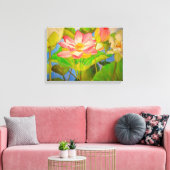 Lotus roze, waterlly waterverf kunst schilderij canvas afdruk (Insitu (Woonkamer))