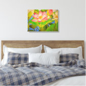 Lotus roze, waterlly waterverf kunst schilderij canvas afdruk (Insitu (Slaapkamer))