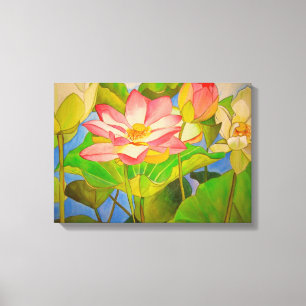 Lotus roze, waterlly waterverf kunst schilderij canvas afdruk