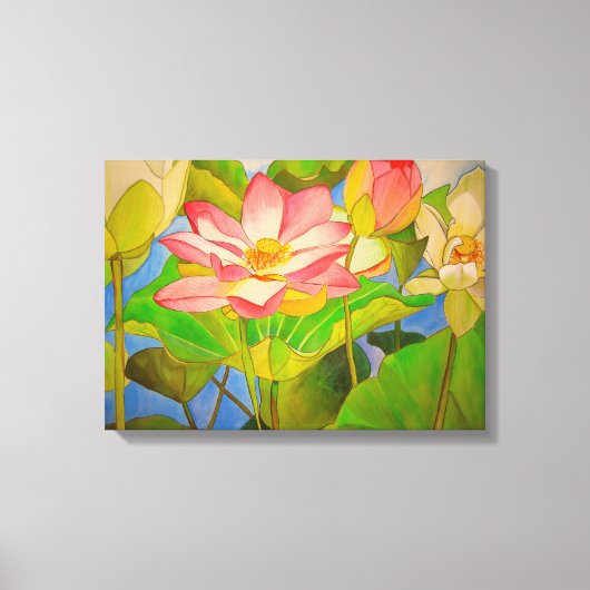 Lotus roze, waterlly waterverf kunst schilderij canvas afdruk (Voorkant)