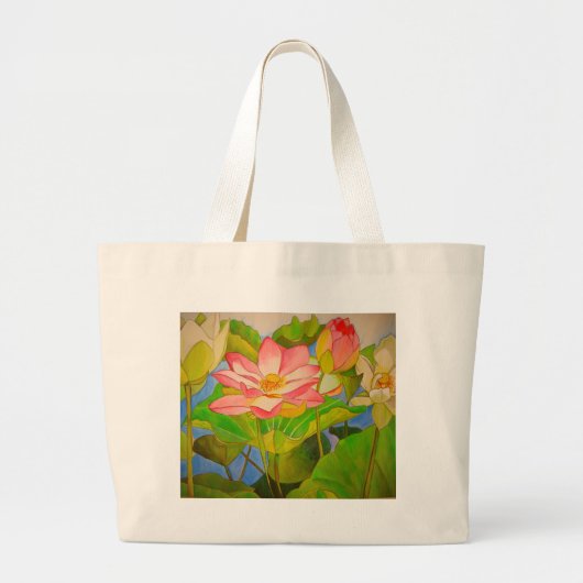 Lotus roze, waterlly waterverf kunst schilderij grote tote bag (Voorkant)