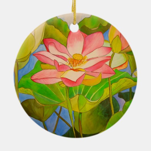 Lotus roze, waterlly waterverf kunst schilderij keramisch ornament (Achterkant)