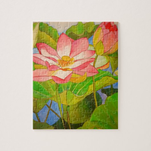 Lotus roze, waterlly waterverf kunst schilderij legpuzzel (Verticaal)