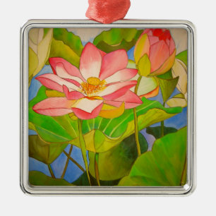 Lotus roze, waterlly waterverf kunst schilderij metalen ornament
