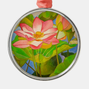 Lotus roze, waterlly waterverf kunst schilderij metalen ornament