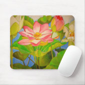 Lotus roze, waterlly waterverf kunst schilderij muismat (Met muis)