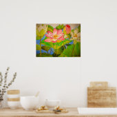 Lotus roze, waterlly waterverf kunst schilderij poster (Keuken)