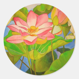 Lotus roze, waterlly waterverf kunst schilderij ronde sticker