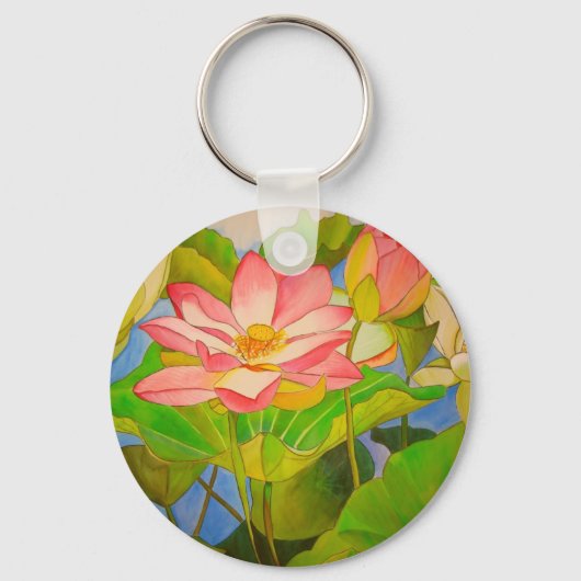 Lotus roze, waterlly waterverf kunst schilderij sleutelhanger (Voorkant)