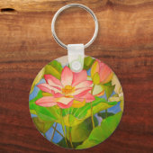 Lotus roze, waterlly waterverf kunst schilderij sleutelhanger (Voorkant)