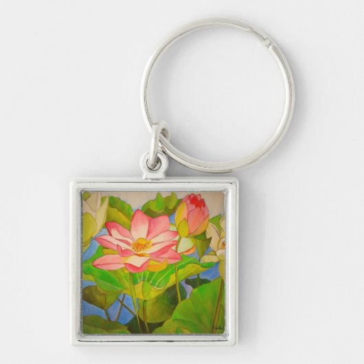Lotus roze, waterlly waterverf kunst schilderij sleutelhanger (Voorkant)