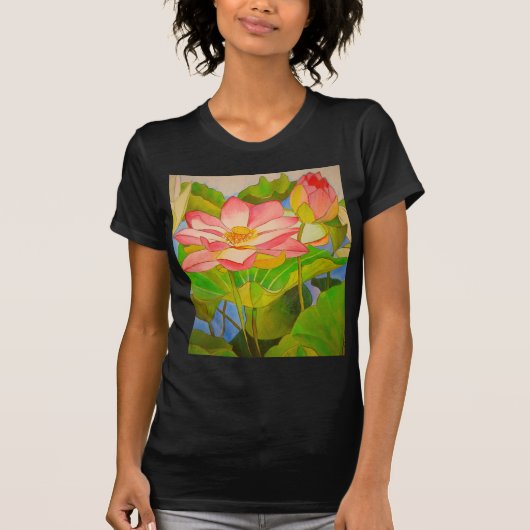 Lotus roze, waterlly waterverf kunst schilderij t-shirt (Voorkant)