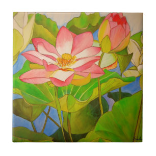 Lotus roze, waterlly waterverf kunst schilderij tegeltje