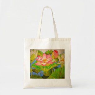 Lotus roze, waterlly waterverf kunst schilderij tote bag