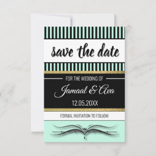 Lotus Scroll & Stripes - Gold Foil Save The Date