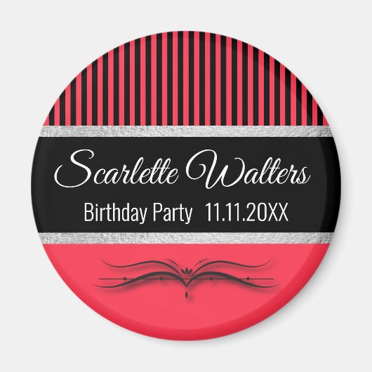 Lotus Scroll & Stripes - Silver Foil Magneet (Voorkant)