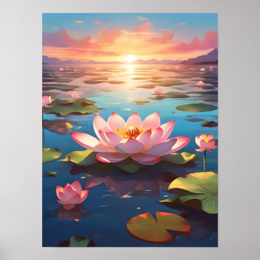 Lotus Serenity bij zonsondergang Poster (Voorkant)