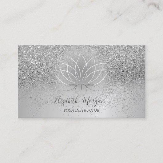 Lotus Silver Confetti Glitter Yoga Instructor Visitekaartje (Voorkant)