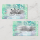 Lotus Sparkle Brush Stroke Green Holographic Visitekaartje (Voorkant / Achterkant)
