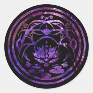 Lotus-stilheid Paarse Mandala-ontwerp Ronde Sticker
