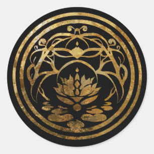 Lotus Stilte   Gouden Mandala Ontwerp Ronde Sticker