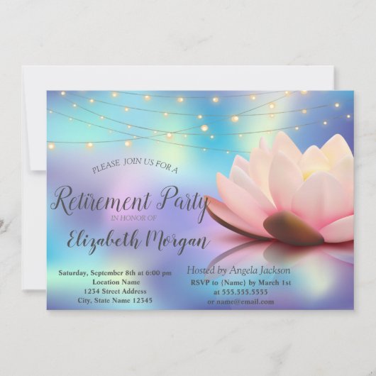 Lotus String Lights Holographic Retirement Party Kaart (Voorkant)