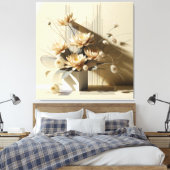 Lotus Structure in Beige Canvas Afdruk (Insitu (Slaapkamer))