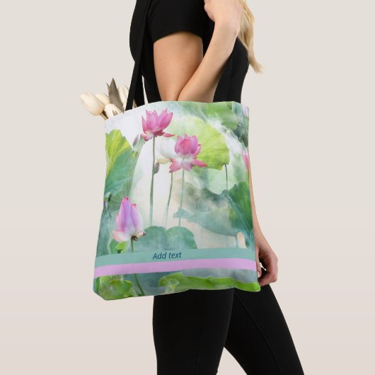 Lotus Summer, pastel waterverven, sjabloon Tote Bag (Dichtbij)