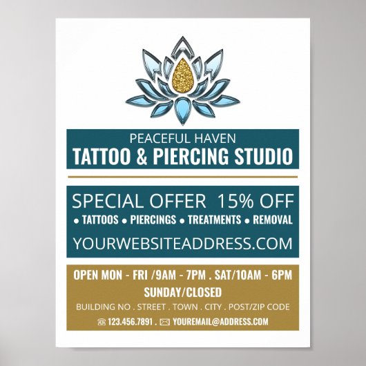 Lotus Tattoo, Tattoo & Body Piercing Studio Advert Poster (Voorkant)