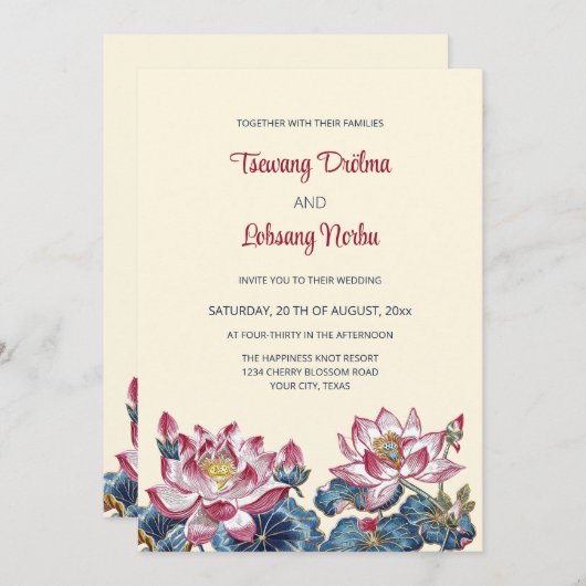 Lotus Tibetaanse kunst stijl bruiloft Kaart (Voorkant / Achterkant)