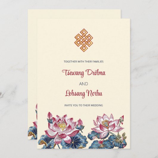 Lotus Tibetaanse kunst stijl bruiloft Kaart (Voorkant / Achterkant)