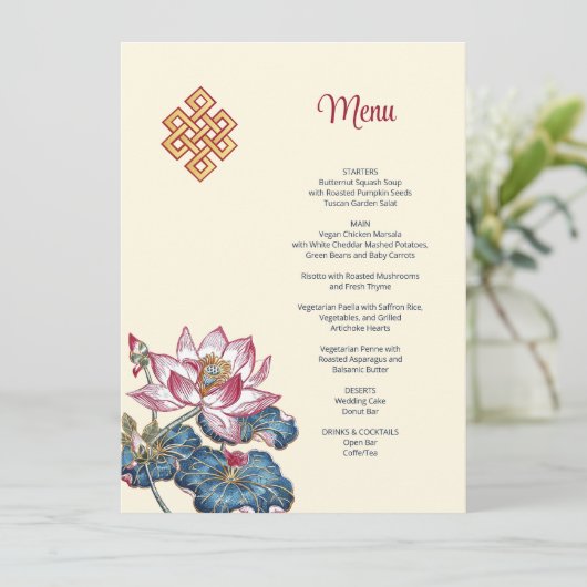 Lotus Tibetaanse kunst stijl bruiloft Kaart (Staand voorkant)