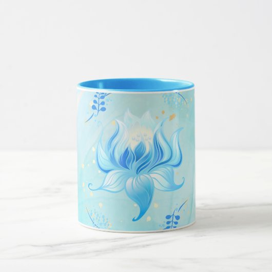 Lotus van het Stille Water – Turquoise Bloemschild Mok (Midden)