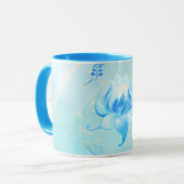 Lotus van het Stille Water – Turquoise Bloemschild Mok (Voorkant links)